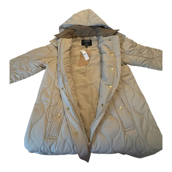 J. Crew Khaki Long Signature Puffer Barn Corduroy Collar Lightweight Warm NEW - Picture 13 of 16